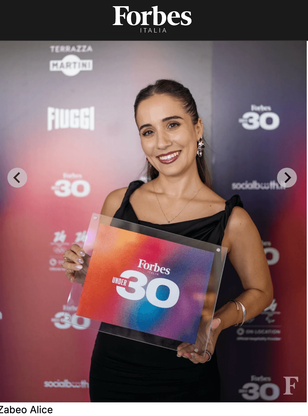 Alice Zabeo con il riconoscimento Forbes Italia Under 30